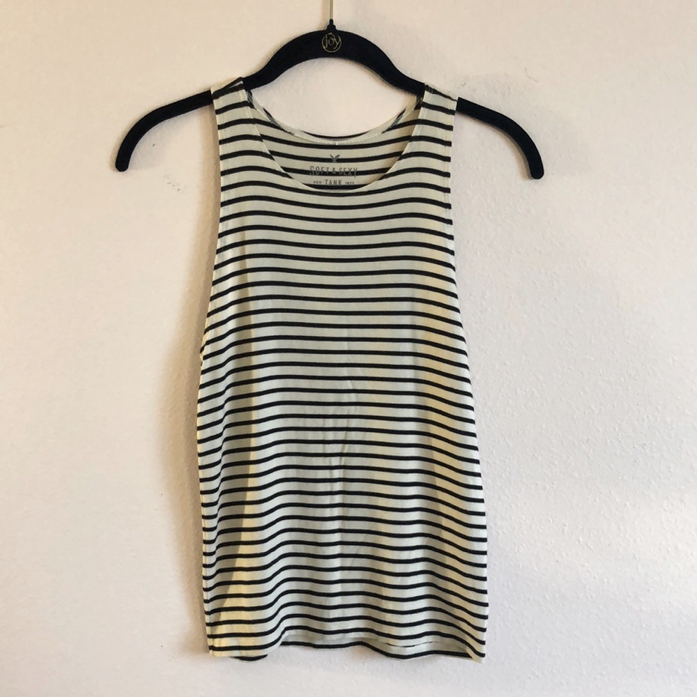 AE Cream and Black Stripe High Neck Tank Top